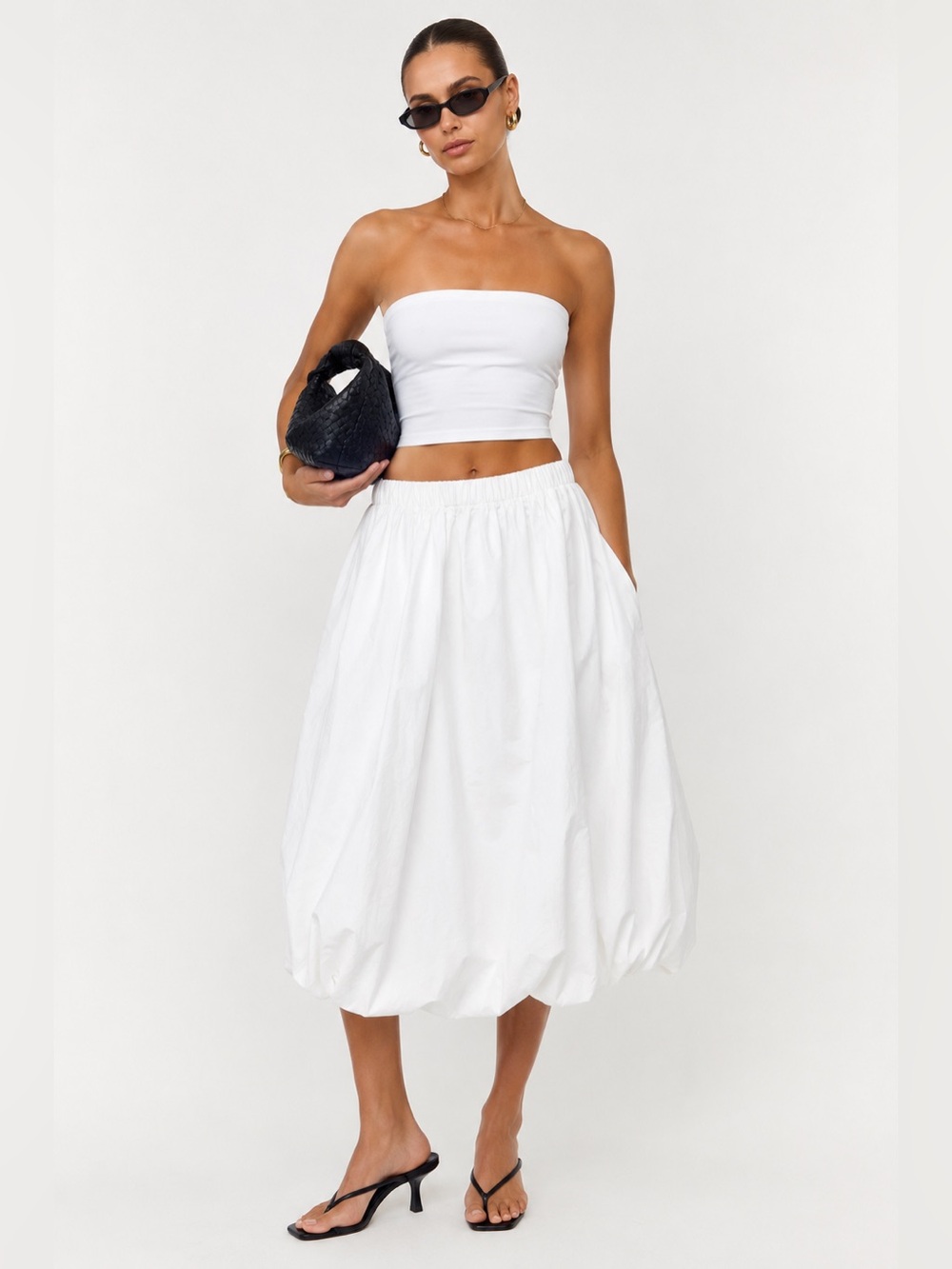 Aritzia Sunday Best White Bubble Hem Poplin Midi Skirt Medium